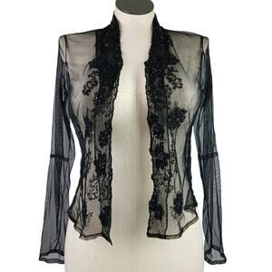 Cami SZ 8 VTG Sheer Black Cardigan With Beading Goth Grunge Fairycore Vamp